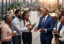 Une responsable échange avec ses employés dans un environnement de travail respectueux