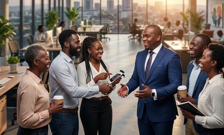 Une responsable échange avec ses employés dans un environnement de travail respectueux