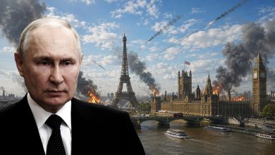 Drapeaux de la Russie, de la France et du Royaume-Uni illustrant les tensions liées à l’aide militaire à l’Ukraine
