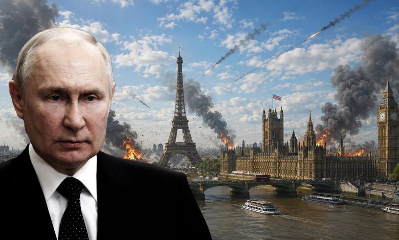 Drapeaux de la Russie, de la France et du Royaume-Uni illustrant les tensions liées à l’aide militaire à l’Ukraine